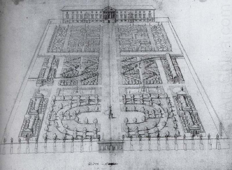 View of the garden at Wilton,with the great classical villa as originally envisaged, unknow artist